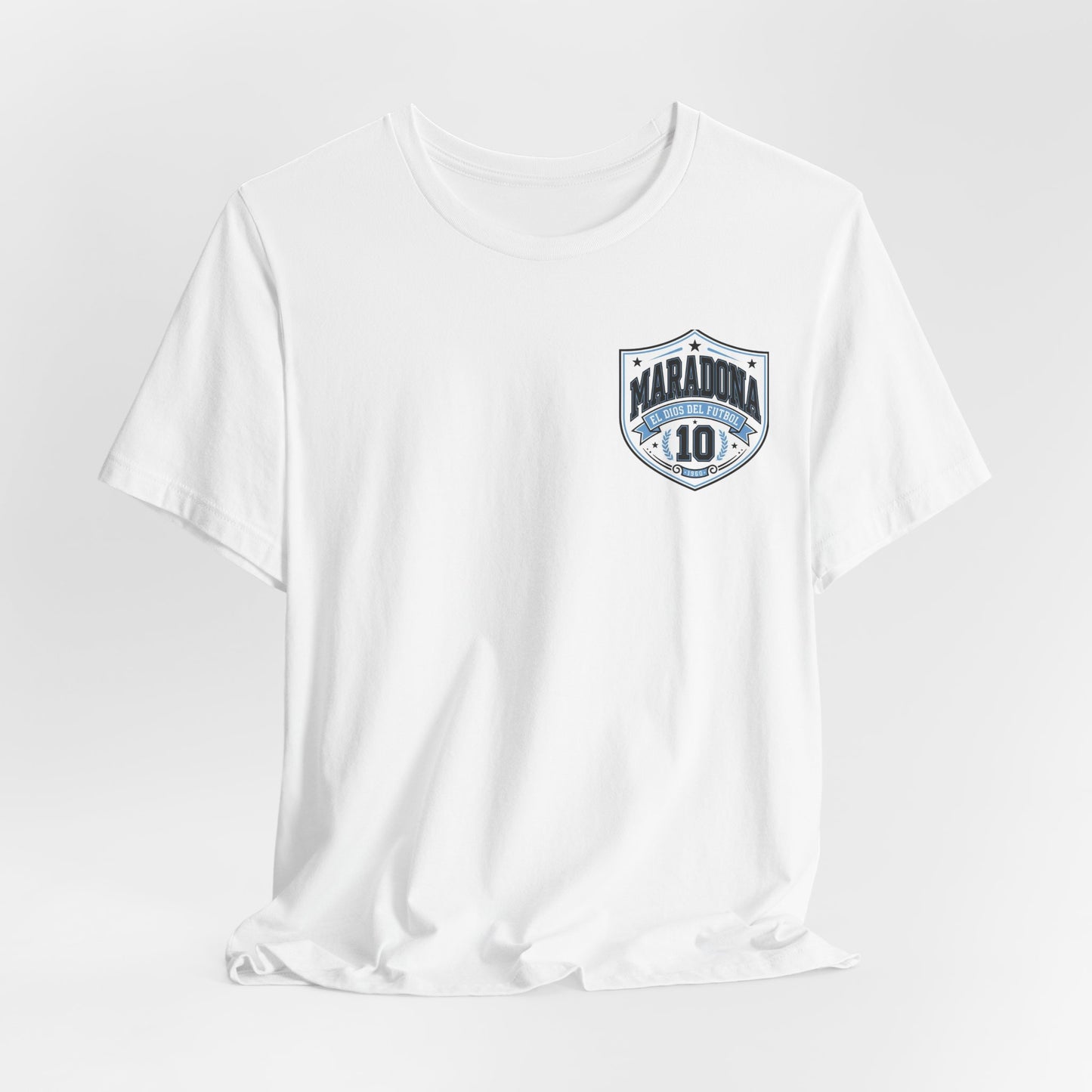 Maradona El Dios Del Futbol 10 White Crest Tee